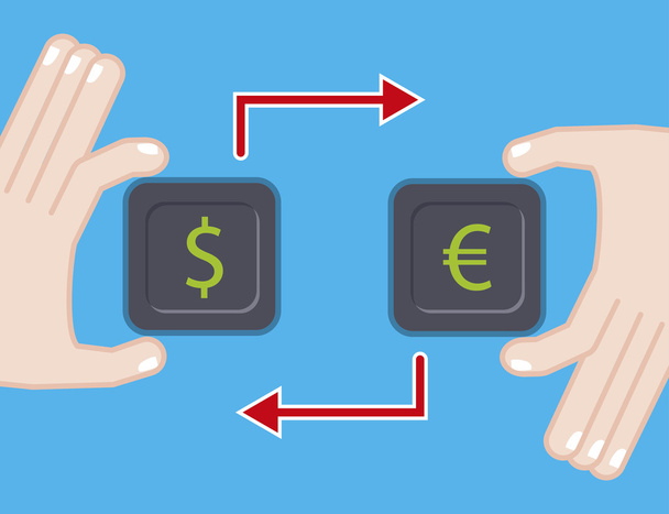 обмін валют. плоска ілюстрація з символом долара євро
 - Вектор, зображення
