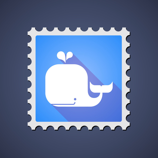 Blue mail stamp icon with a whale - Vector, Image