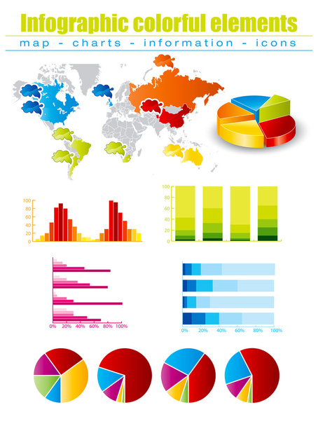 Farbige Infografiken mit Karten und Diagrammen - Vektor, Bild