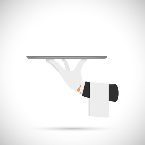 Waiter hand with tray and towel. - Vector, Image