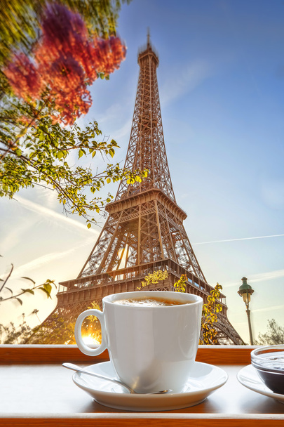 Eiffel Tower with cup of coffee in art style, Paris, France - Photo, Image