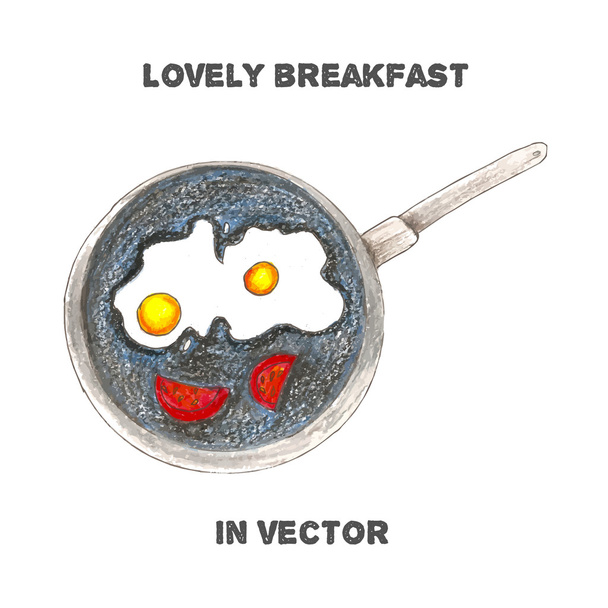 con huevos fritos en la sartén
 - Vector, Imagen