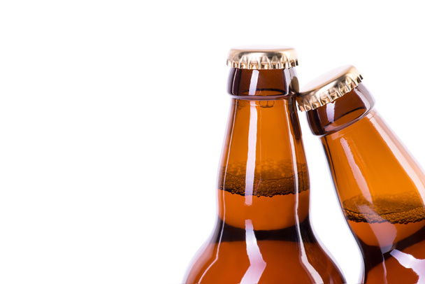 Two bottles of ice cold beer isolated on white - Photo, Image