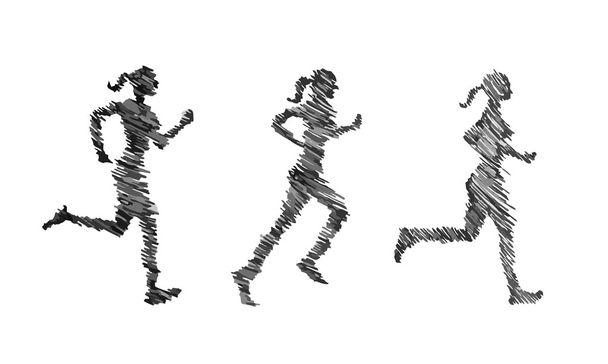 Atleti donna su corsa corsa su sfondo bianco - Vettoriali, immagini