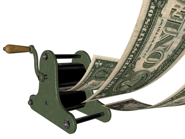 Cartoon of making money on the hand printing press - Foto, afbeelding