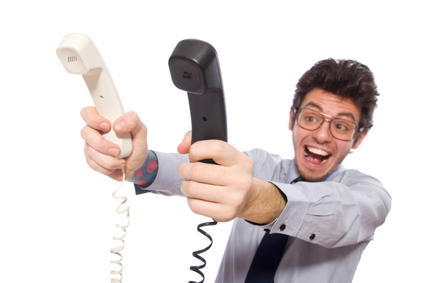 Jovem funcionário do call center isolado em branco
 - Foto, Imagem