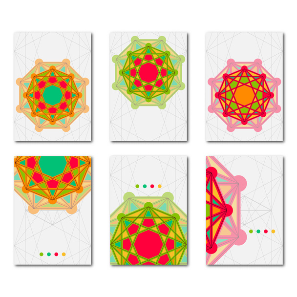 Set of bright brochure design template with abstract geometric pattern. - ベクター画像