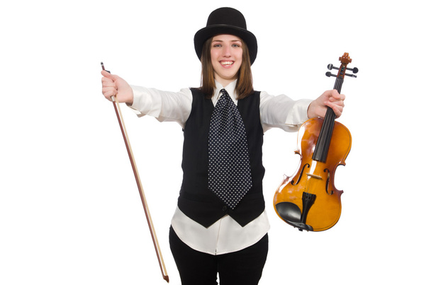 Mujer violinista aislada en blanco - Foto, Imagen