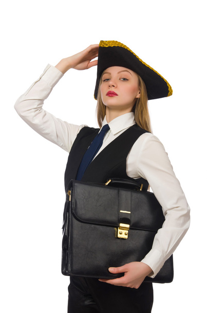Menina pirata bonita segurando saco
 - Foto, Imagem