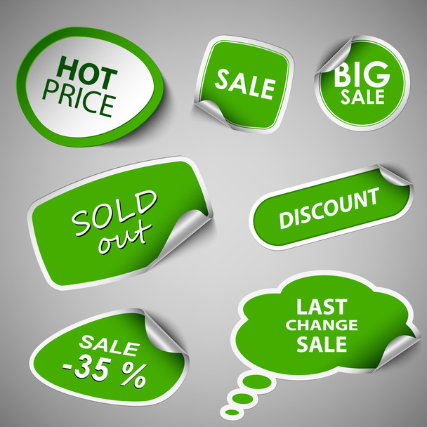 πράσινο συλλογή αυτοκόλλητα πώληση έκπτωση πρότυπο - Διάνυσμα, εικόνα