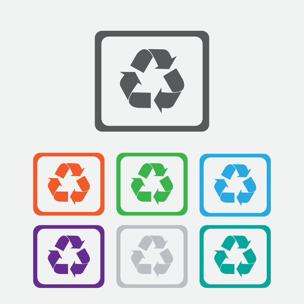 símbolo de reciclagem vetorial. ícone de vetor de reciclagem. Botões quadrados redondos com moldura
. - Vetor, Imagem