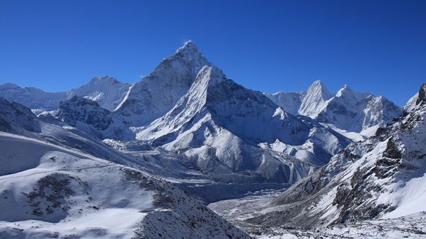 Ama Dablam and distant view of Pheriche - Photo, Image