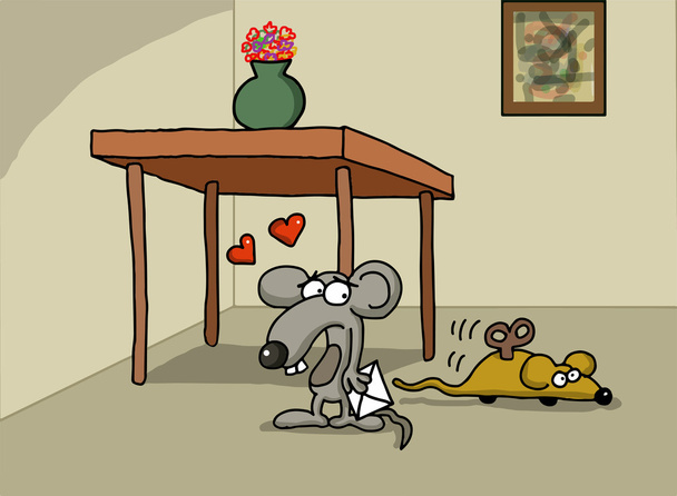 Cartoon about little mouse in love - Vector, Image