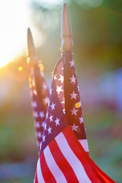 American flags in sunny weather outdoors - Foto, Imagen