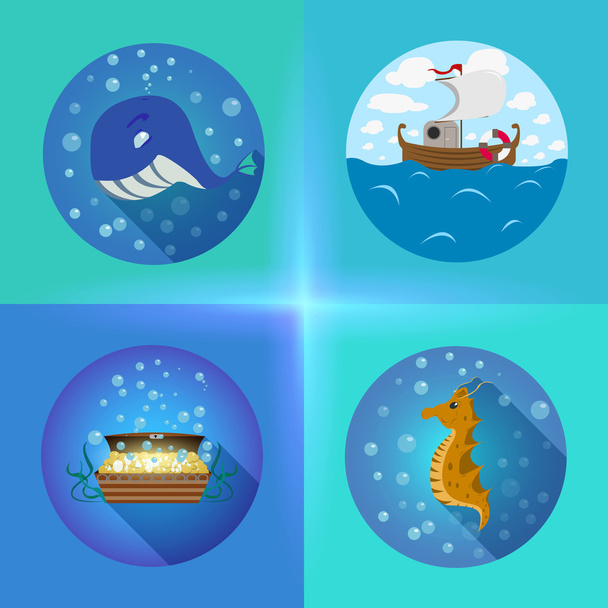 Sea theme flat icons - Vector, imagen