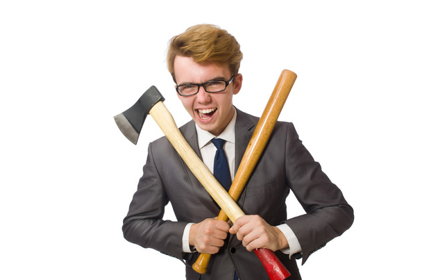 Young businessman with weapon isolated on white - Zdjęcie, obraz