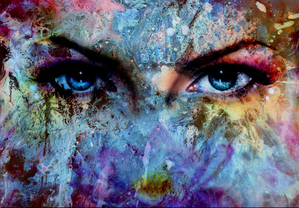  yeux des femmes et peinture effet de couleur, maquillage et contact visuel
 - Photo, image