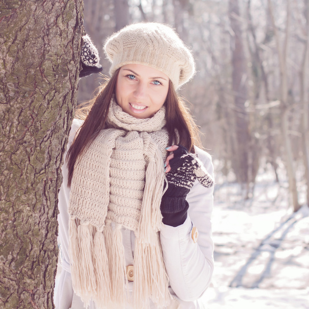 Посміхаючись Прекрасна молода жінка зимовий портрет
 - Фото, зображення