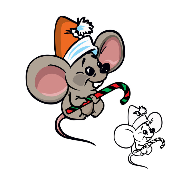 Lindo ratón de Navidad con dulces
 - Vector, imagen