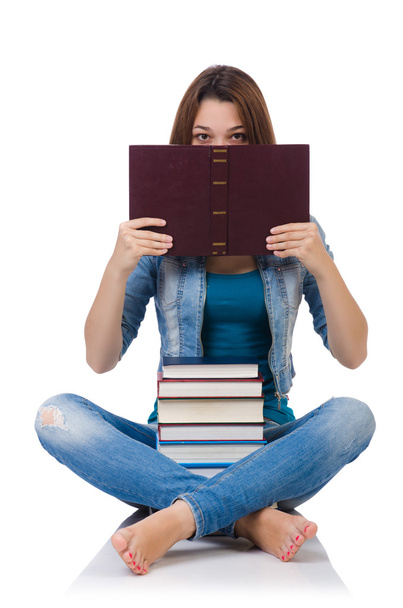 Студентська дівчина з книгами на білому
 - Фото, зображення