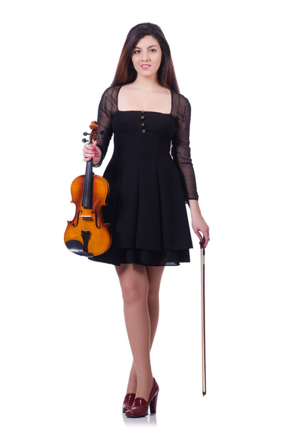 白地バイオリンの女性パフォーマー - 写真・画像