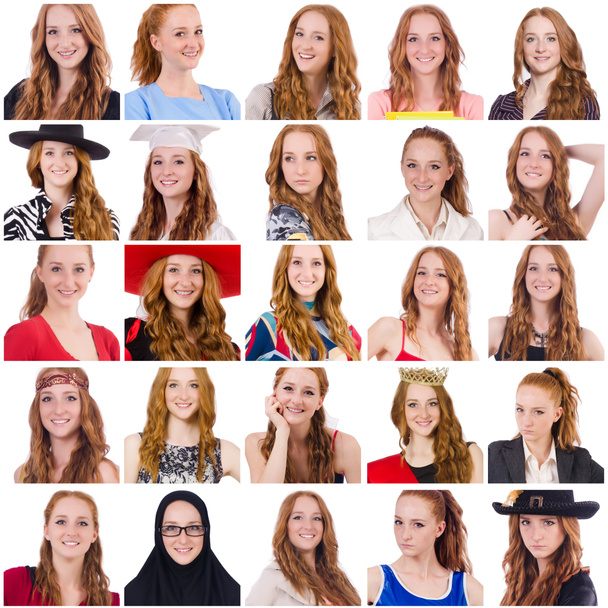 Collage van vele gezichten van hetzelfde model - Foto, afbeelding