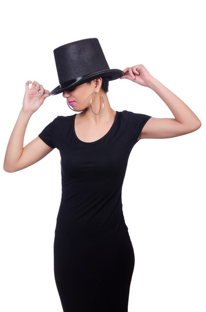 Mujer usando sombrero aislado en blanco
 - Foto, imagen
