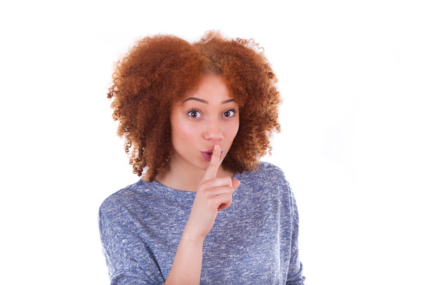 teenage girl pointing finger to the screen, silence gesture - Photo, Image