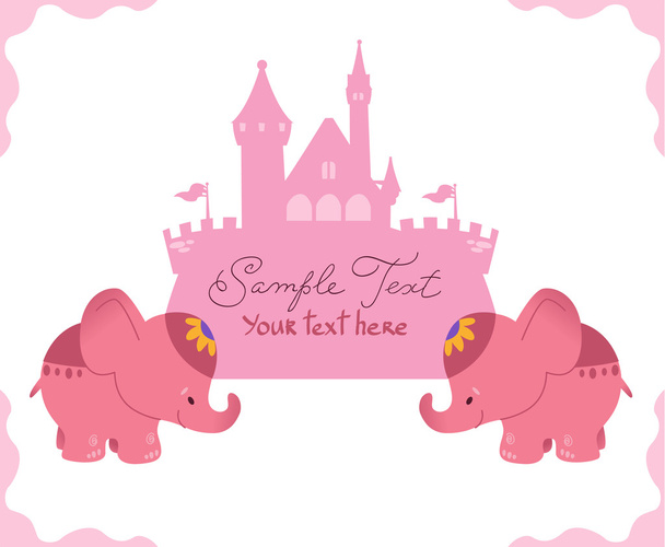 Vector illustration: simple cute elephants with a castle. Isolat - Vettoriali, immagini