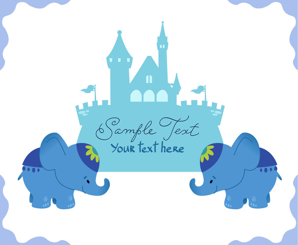 Vector illustration: simple cute elephants with a castle. Isolat - Vector, imagen