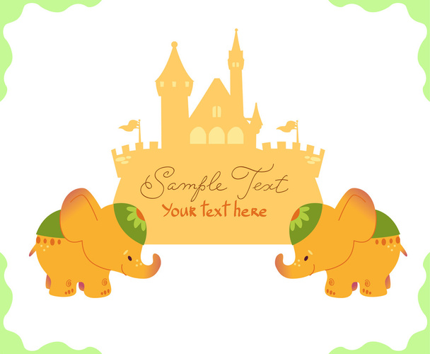 Vector illustration: simple cute elephants with a castle. Isolat - Vector, Image