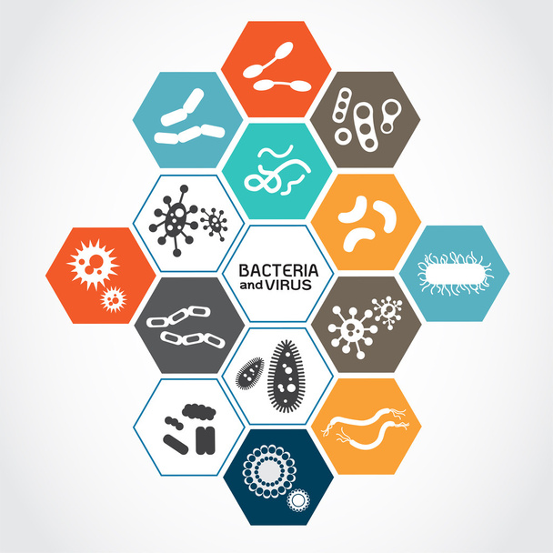 Набор иконок с бактериями и вирусами
 - Вектор,изображение