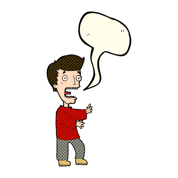cartoon terrified man with speech bubble - Vector, Image