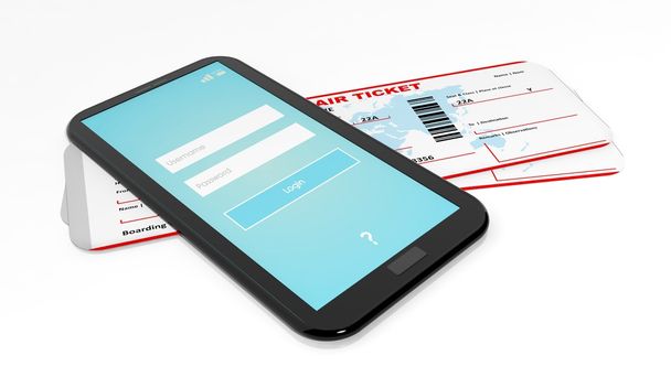 Pasaporte y tablet smartphone aislados sobre fondo blanco
 - Foto, Imagen