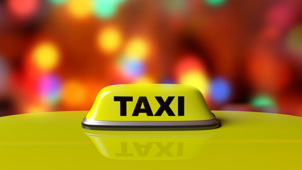 žluté taxi auto střešní znamení s abstraktní bokeh město světla pozadím - Fotografie, Obrázek