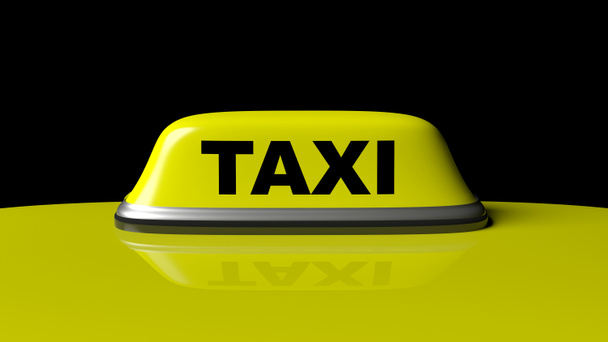 Yellow taxi car roof with sign isolated on black background - Photo, Image