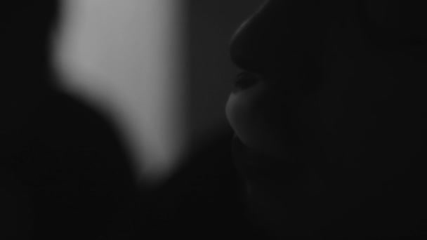 Man with berd smoking cigarette in darkness - Záběry, video