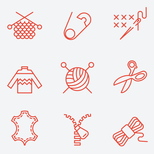 Knitting and needlework icons, thin line style, flat design - Vector, Image
