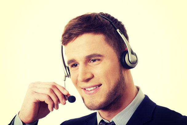 Happy smiling customer support phone operator. - Photo, Image