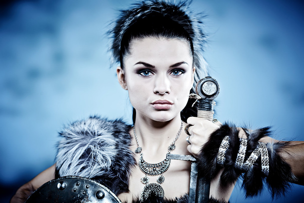 Warrior woman. Fantasy fashion idea. - Zdjęcie, obraz