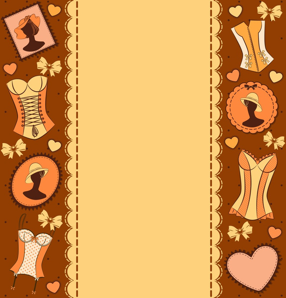 Vintage background with corsets and ornament - Vector, Imagen