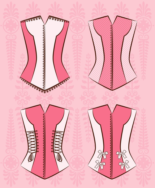 Vintage corsets on ornament background. - Vector, Image