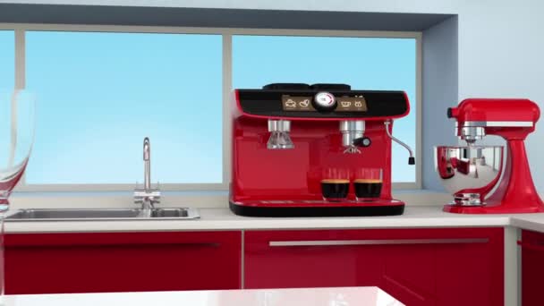 Máquina de café expresso no interior da cozinha moderna
 - Filmagem, Vídeo