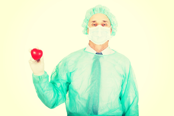 Male doctor holding heart model - Foto, afbeelding