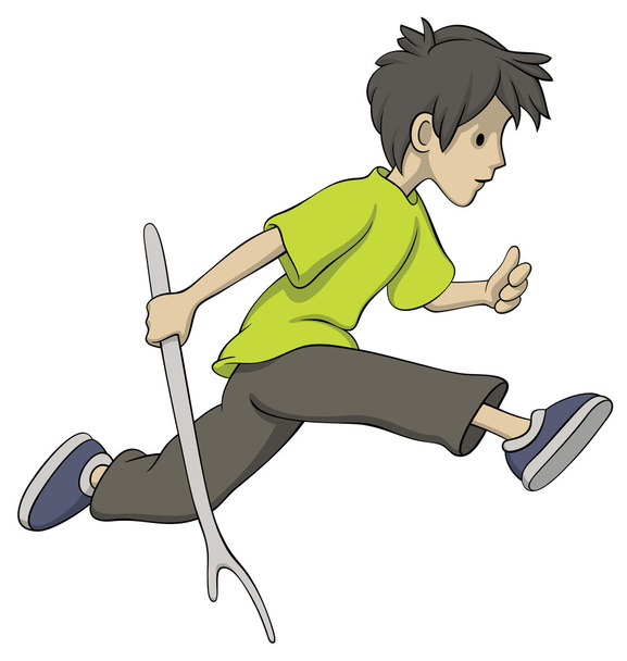 Бегущий мальчик с палкой
 - Вектор,изображение