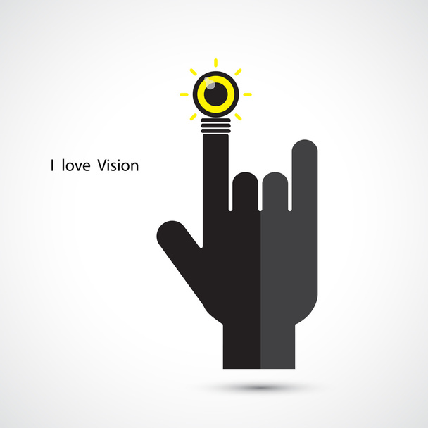 Creative light bulb and hand icon abstract vector design. I love - Vetor, Imagem