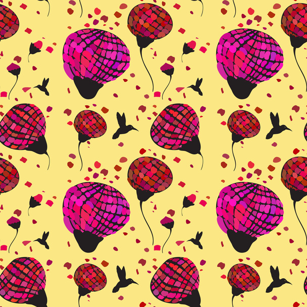 Yellow pattern with bird and petal - Vector, Image