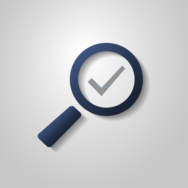 Checkmark Icon with Magnifying Glass - Flat Style Design - Wektor, obraz