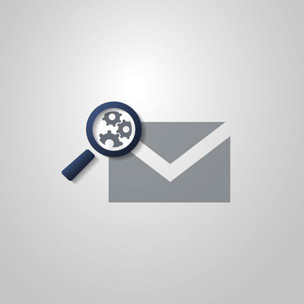 Poštovní nebo e-mailu ikona Design s lupou a Gears - Vektor, obrázek