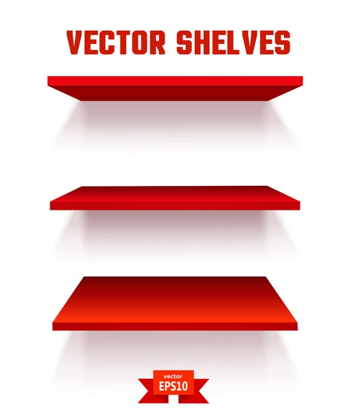 Empty red shelf on a white background. The elements of your desi - Vetor, Imagem